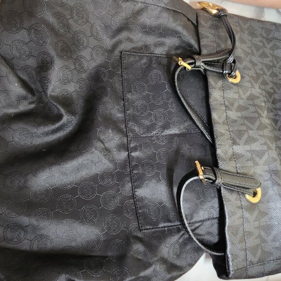 Like New Michael Kors Black Leather Monogrammed Tote Bag Purse - Picture 12 of 12